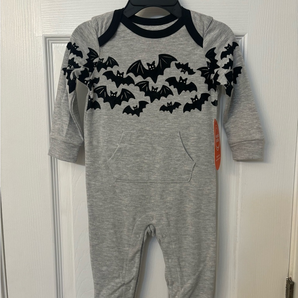 Gray Bat Print Halloween Romper 12 Month